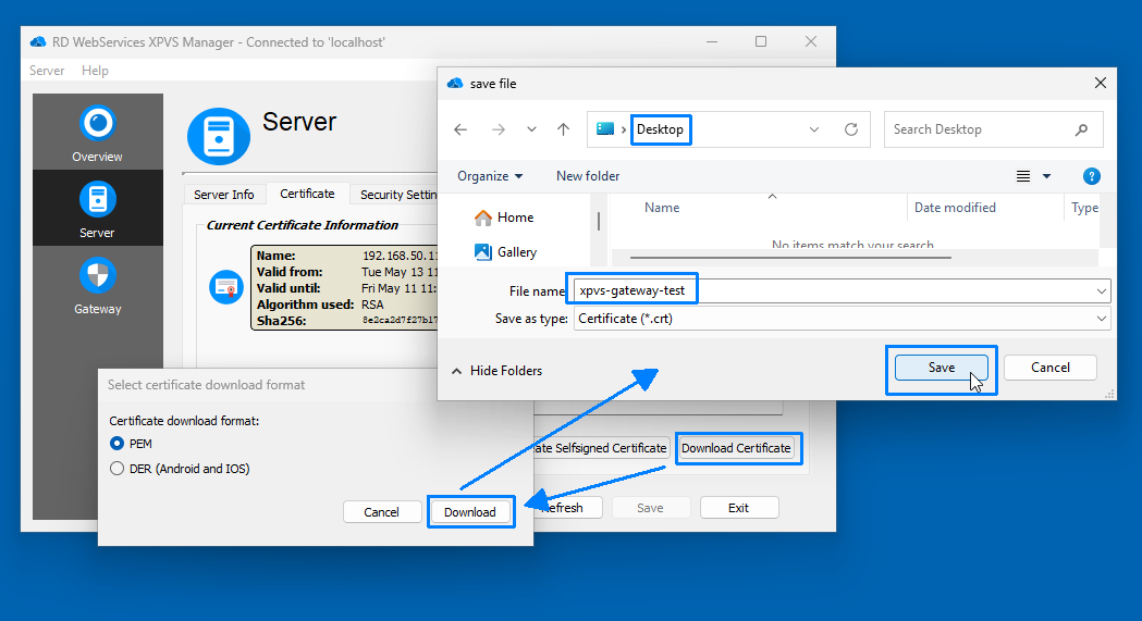 Download Certificate dialog