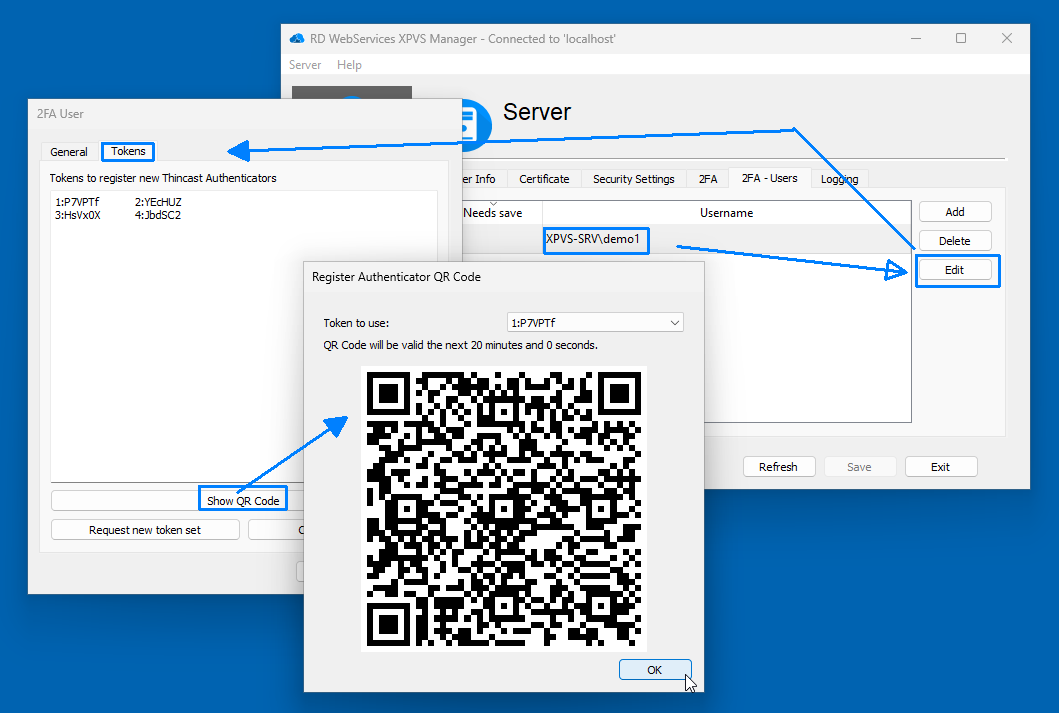 QR code displayed for user demo1