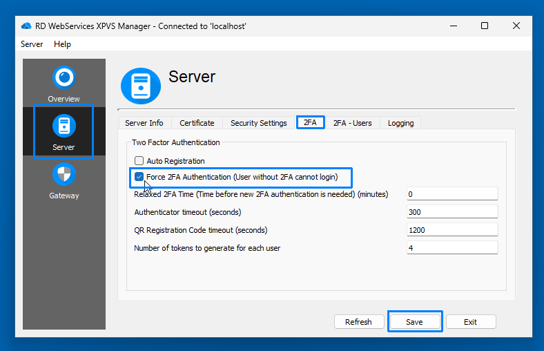 Configuration to force 2FA Authentication for all users