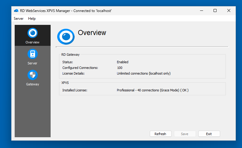 Thincast RD WebServices XPVS Manager GUI start page